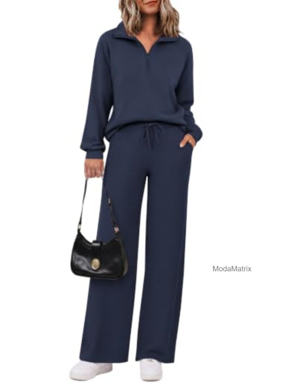 2 Piece Lounge Set Half Zip Top Wide Leg Pants Travel Outfit